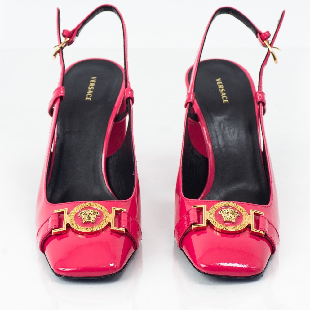 Versace slingback Biggie buckle In fuchsia pink patent leather